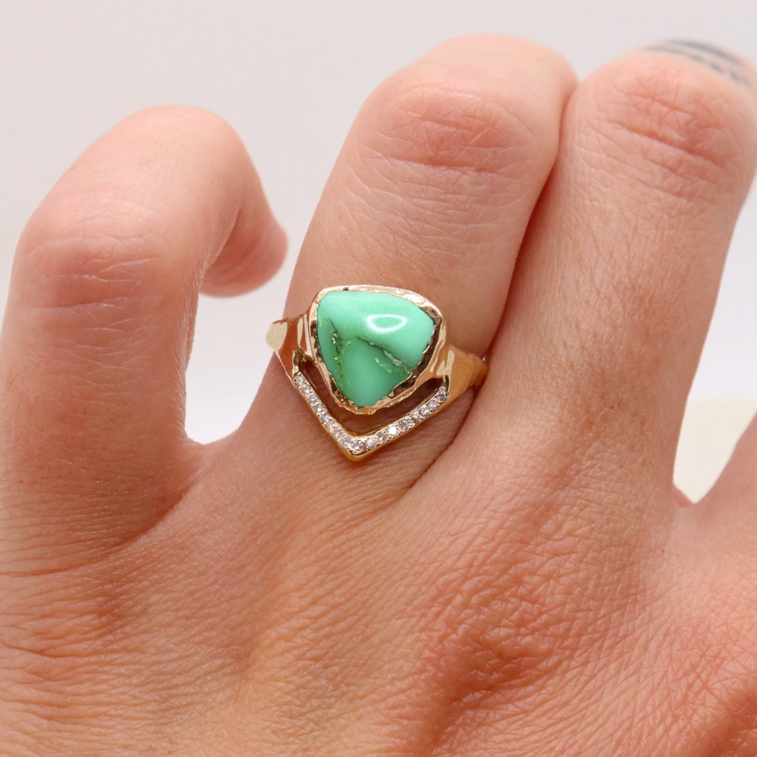 Variscite Trillion with Diamonds Ring | made to order