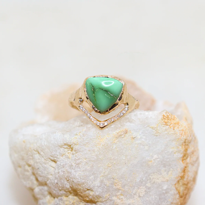 Variscite Trillion with Diamonds Ring | made to order