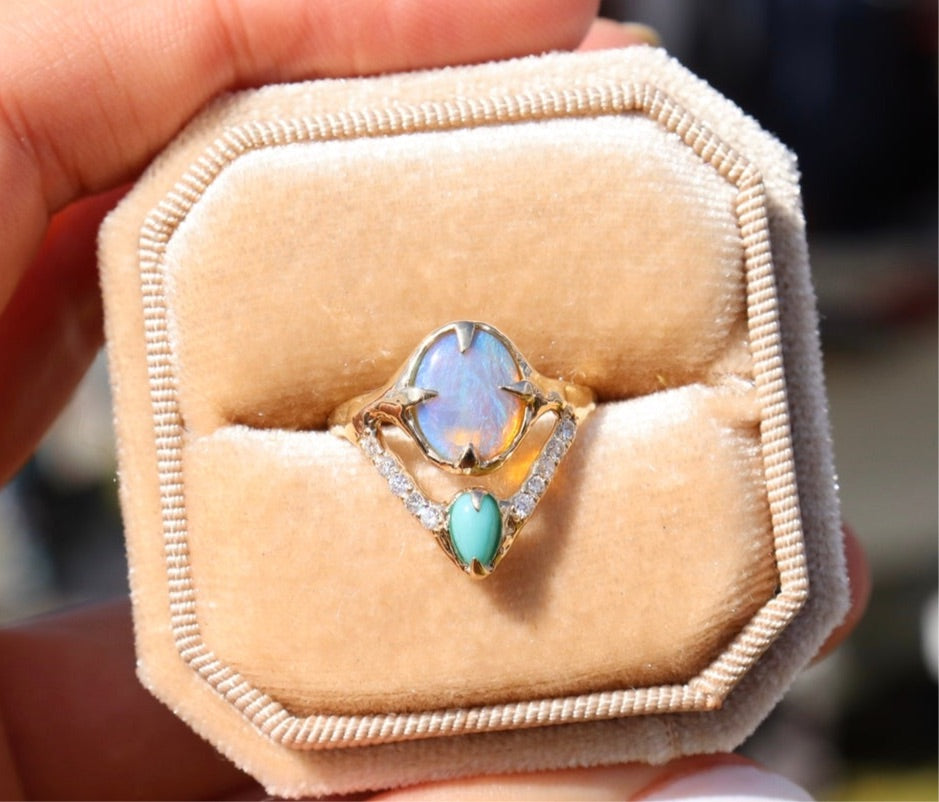 Opal, Turquoise, and Pave Diamonds